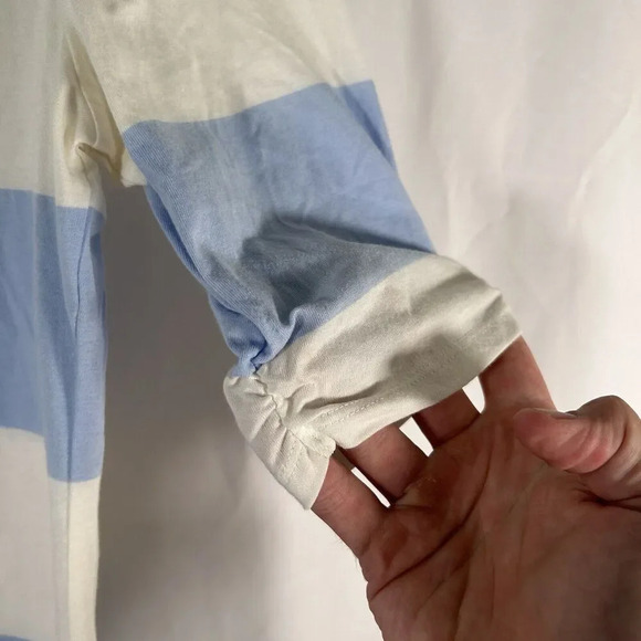 Tommy Hilfiger Blouse Women's Large White Blue Striped 1/2 Button Short Sleeve - Picture 12 of 12